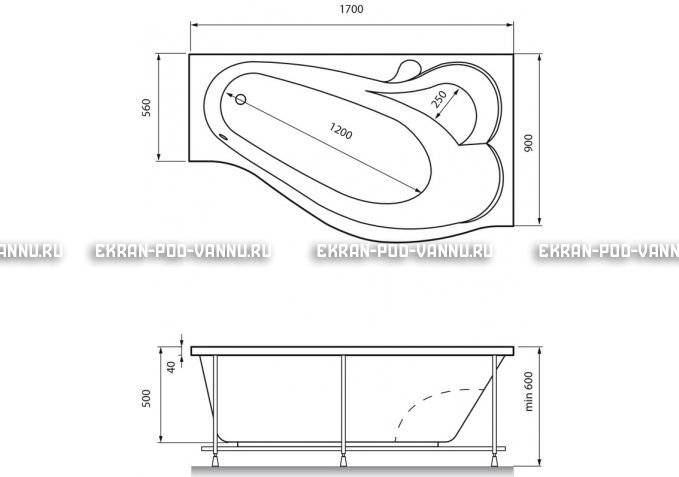 Акриловая ванна Relisan Isabella 170x90x60 – купить по цене 24130 руб. в интернет-магазине в городе Тверь картинка 4