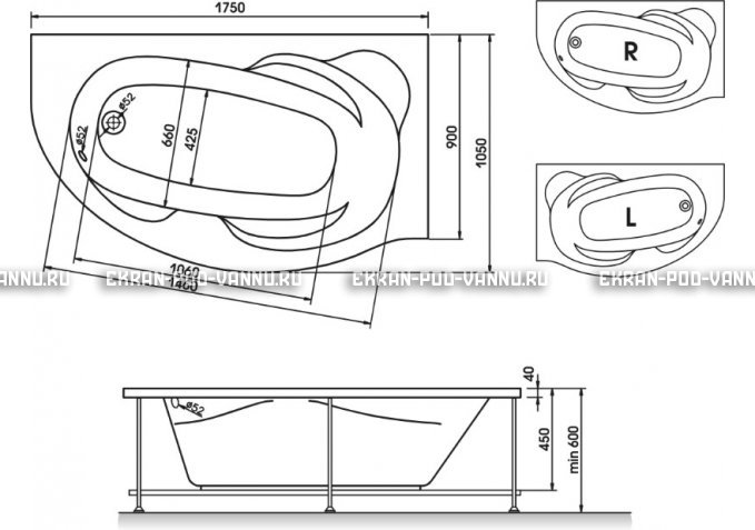 Акриловая ванна Relisan Liliya 175x90 – купить по цене 24570 руб. в интернет-магазине в городе Тверь картинка 3