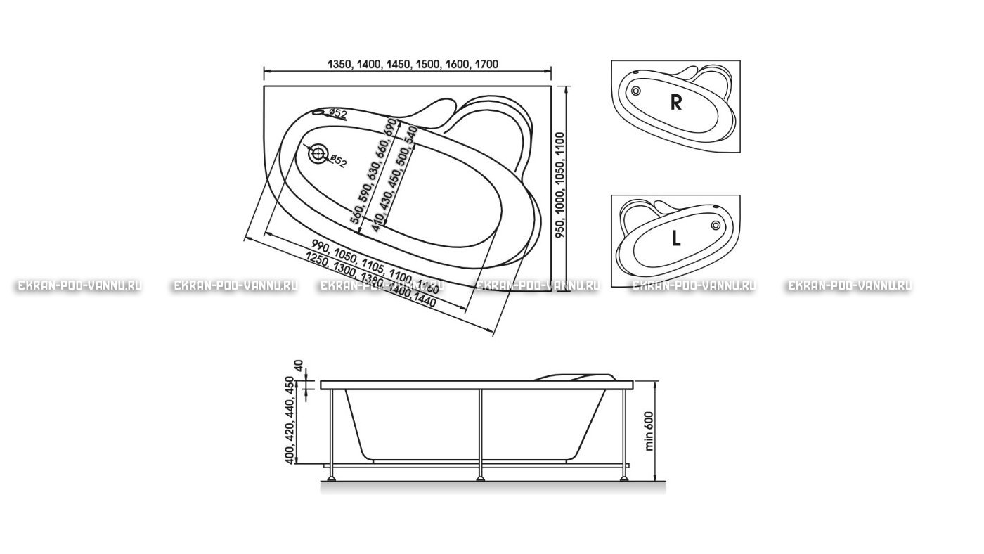 Акриловая ванна Relisan Ariadna 135x95 – купить по цене 22700 руб. в интернет-магазине в городе Тверь картинка 10