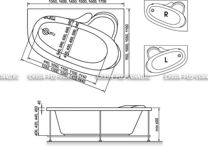 Акриловая ванна Relisan Ariadna 135x95 – купить по цене 22700 руб. в интернет-магазине в городе Тверь картинка 3