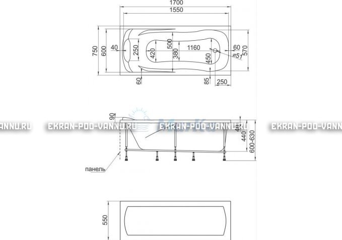 Акриловая ванна 1MarKa Calypso 170x75 – купить по цене 13950 руб. в интернет-магазине в городе Тверь картинка 7