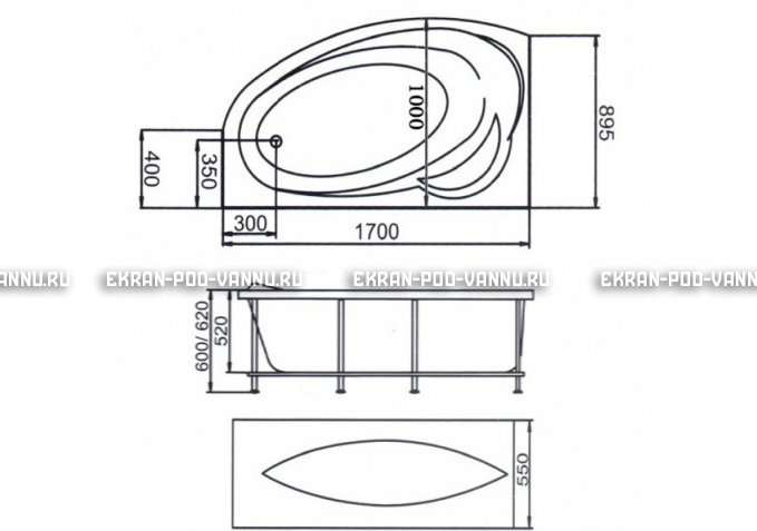 Акриловая ванна 1MarKa Julianna 170x100 – купить по цене 21320 руб. в интернет-магазине в городе Тверь картинка 3