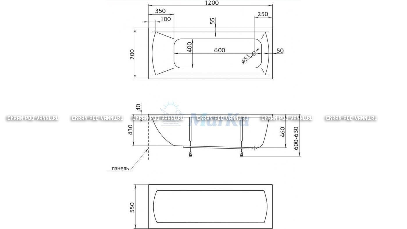 Акриловая ванна 1MarKa Modern 120x70 – купить по цене 7600 руб. в интернет-магазине в городе Тверь картинка 13