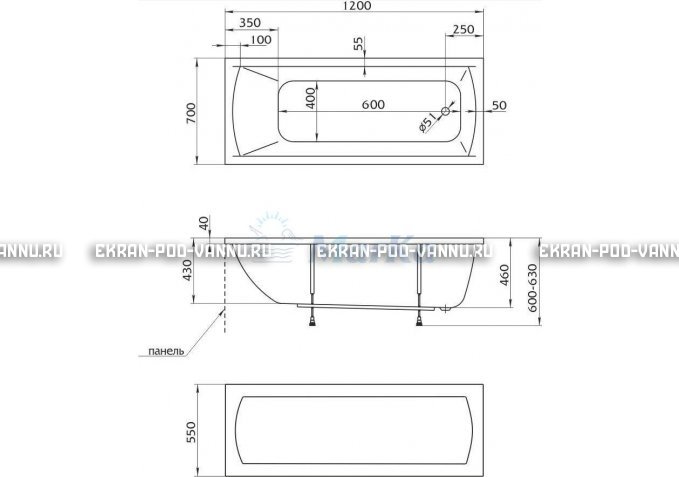 Акриловая ванна 1MarKa Modern 120x70 – купить по цене 7600 руб. в интернет-магазине в городе Тверь картинка 4