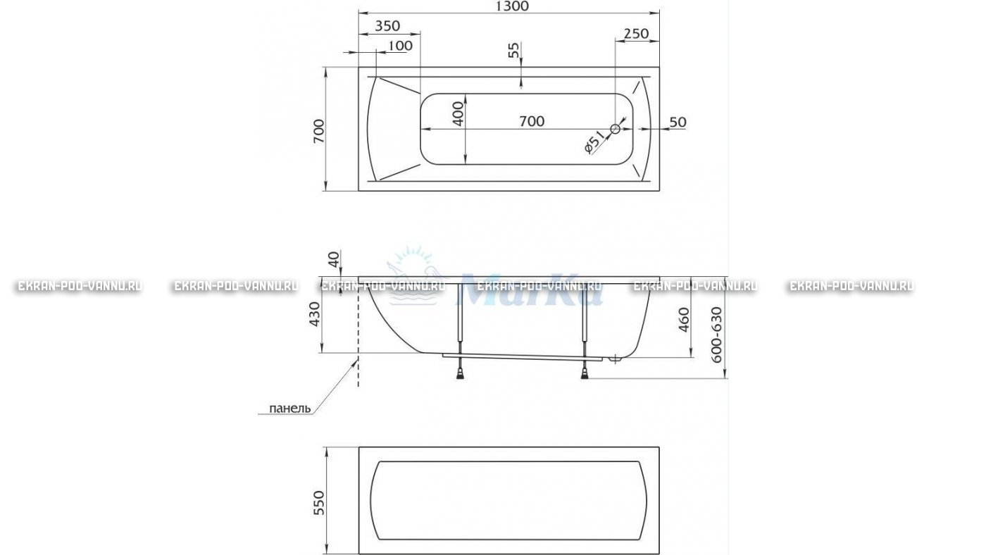 Акриловая ванна 1MarKa Modern 130x70 – купить по цене 8620 руб. в интернет-магазине в городе Тверь картинка 16