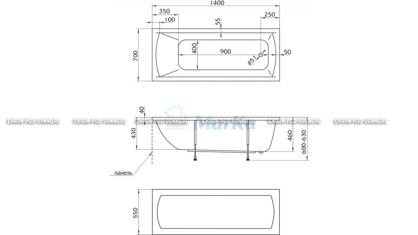 Акриловая ванна 1MarKa Modern 140x70 – купить по цене 8910 руб. в интернет-магазине в городе Тверь картинка 16