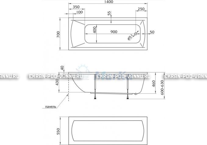 Акриловая ванна 1MarKa Modern 140x70 – купить по цене 8910 руб. в интернет-магазине в городе Тверь картинка 5