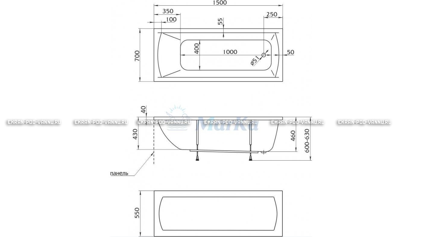 Акриловая ванна 1MarKa Modern 150x70 – купить по цене 9210 руб. в интернет-магазине в городе Тверь картинка 13