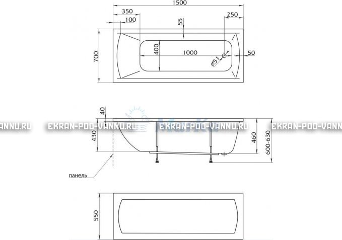 Акриловая ванна 1MarKa Modern 150x70 – купить по цене 9210 руб. в интернет-магазине в городе Тверь картинка 4