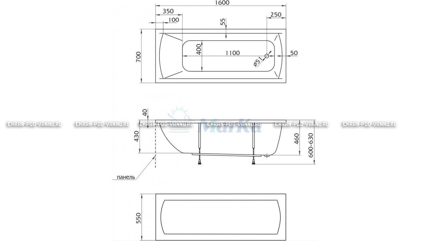 Акриловая ванна 1MarKa Modern 160x70 – купить по цене 9410 руб. в интернет-магазине в городе Тверь картинка 16