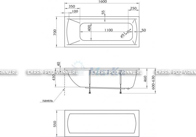 Акриловая ванна 1MarKa Modern 160x70 – купить по цене 9410 руб. в интернет-магазине в городе Тверь картинка 5