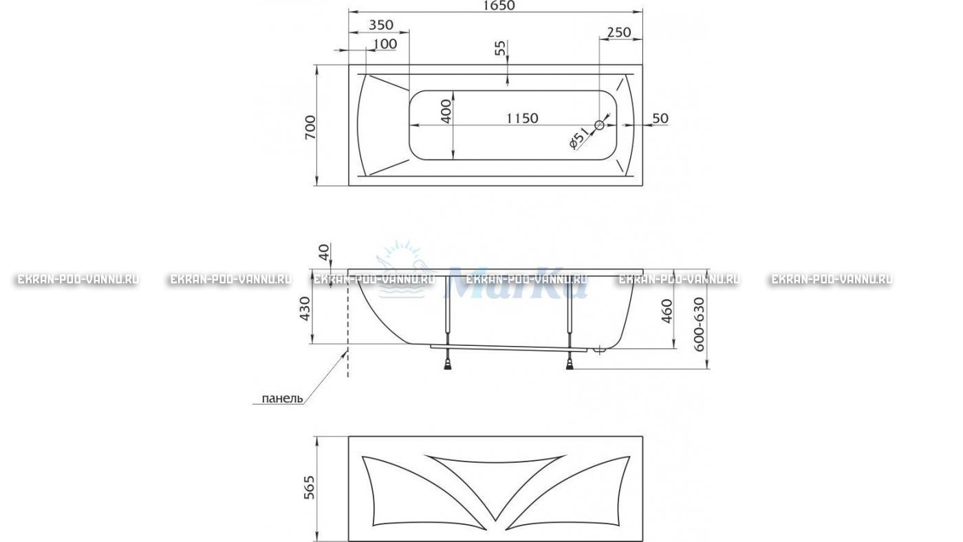 Акриловая ванна 1MarKa Modern 165x70 – купить по цене 9810 руб. в интернет-магазине в городе Тверь картинка 16