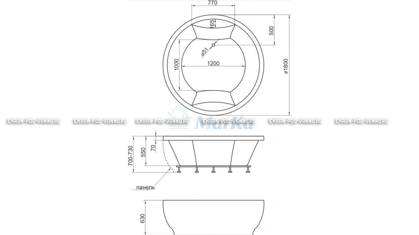Акриловая ванна 1MarKa Omega 180x180  – купить по цене 42450 руб. в интернет-магазине в городе Тверь картинка 13