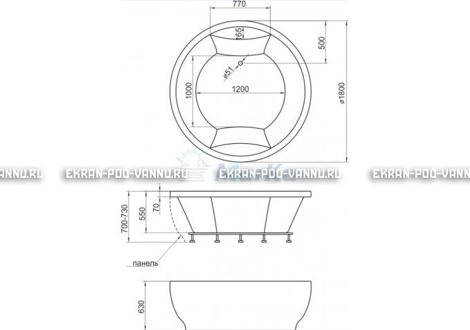 Акриловая ванна 1MarKa Omega 180x180  – купить по цене 42450 руб. в интернет-магазине в городе Тверь картинка 4