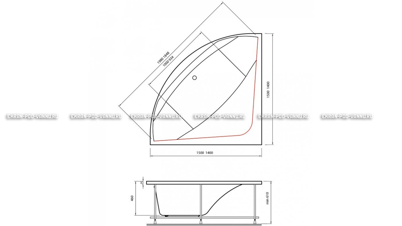 Акриловая ванна Vayer Boomerang 150x150 – купить по цене 59550 руб. в интернет-магазине в городе Тверь картинка 15