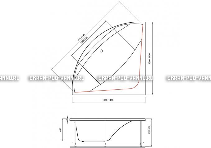 Акриловая ванна Vayer Boomerang 150x150 – купить по цене 59550 руб. в интернет-магазине в городе Тверь картинка 4