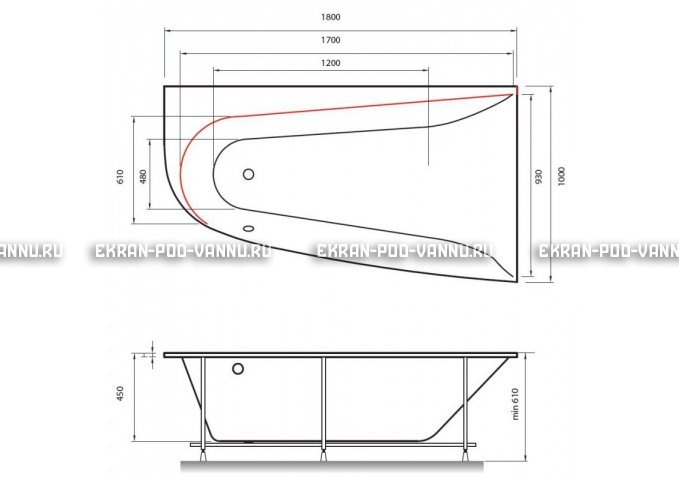 Акриловая ванна Vayer Boomerang 180x100 – купить по цене 53030 руб. в интернет-магазине в городе Тверь картинка 2