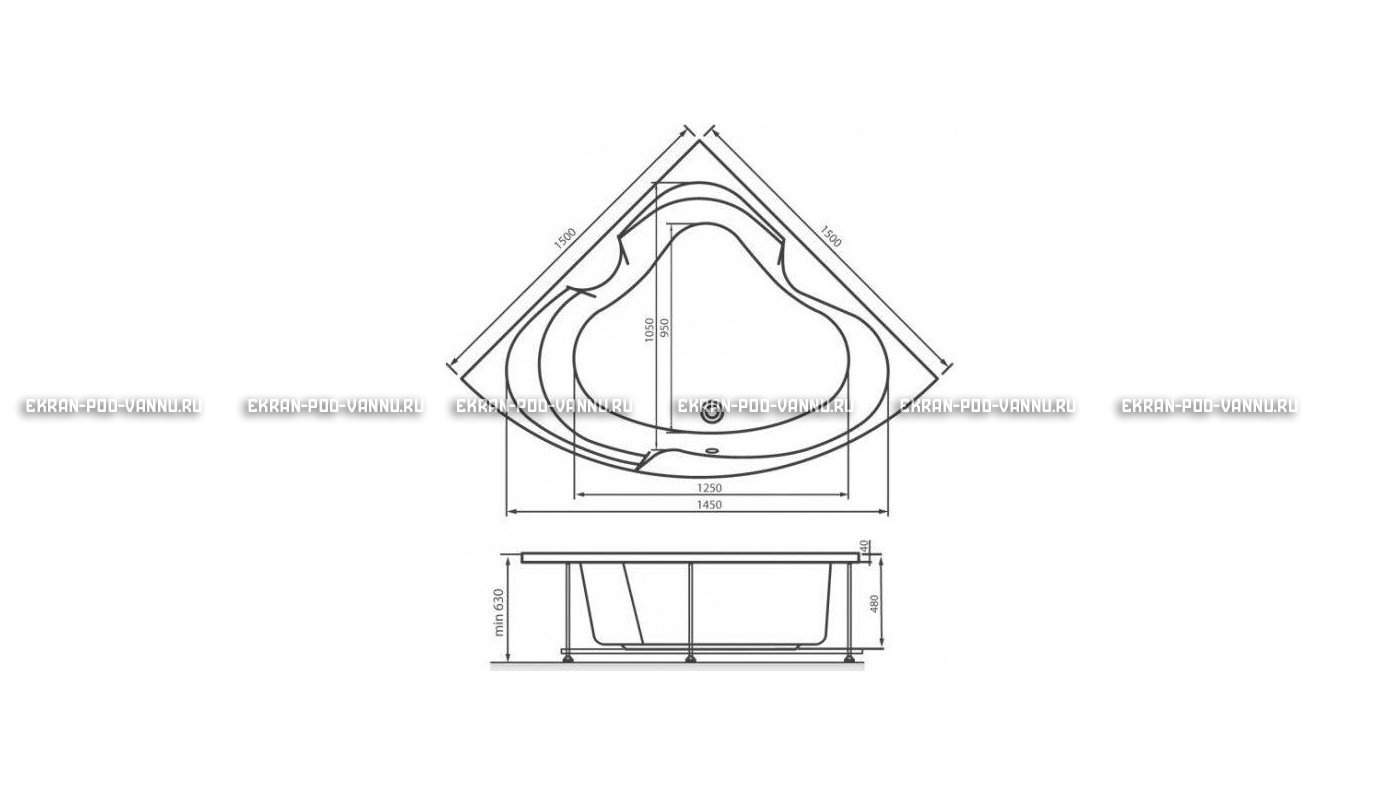 Акриловая ванна Vayer Kaliope 150x150 – купить по цене 42550 руб. в интернет-магазине в городе Тверь картинка 16