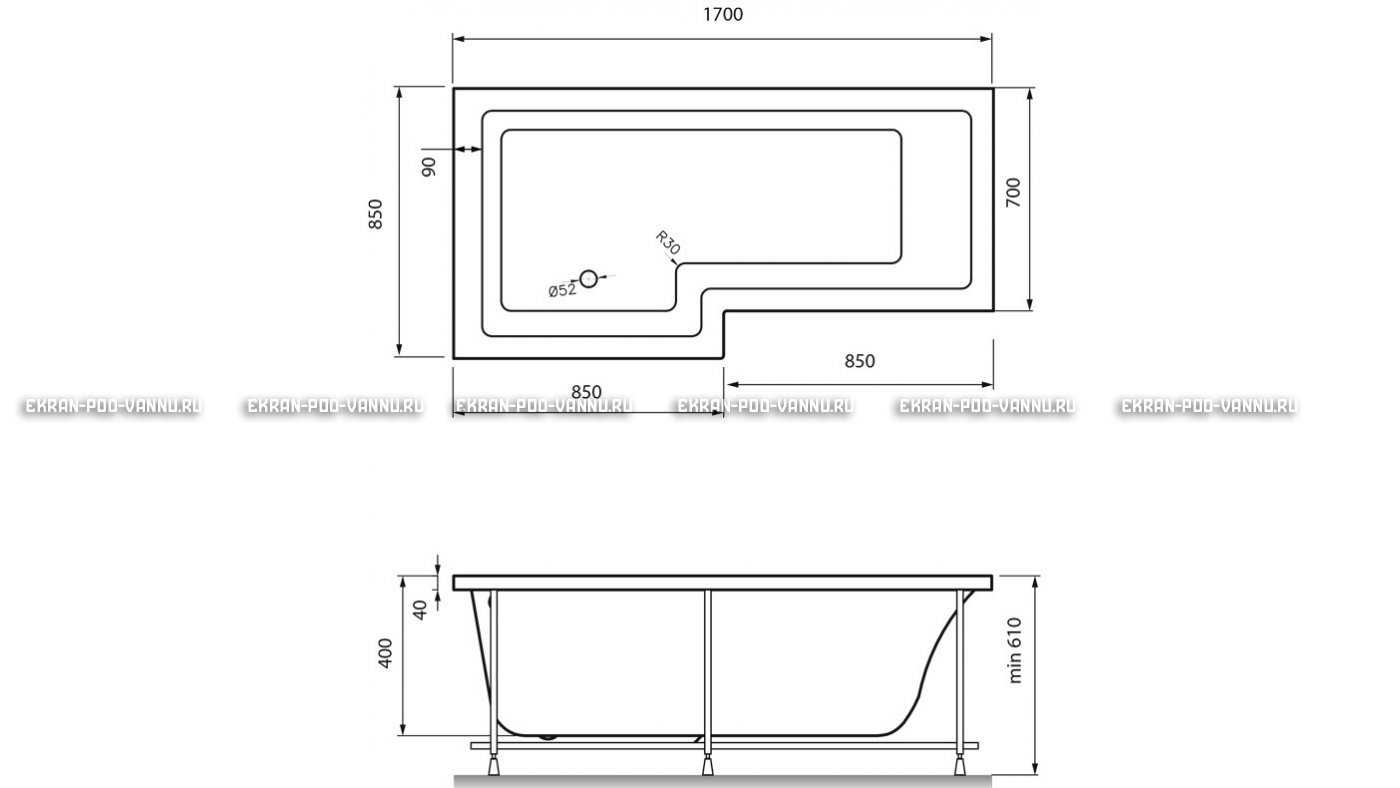Акриловая ванна Vayer Options 170х70/85 – купить по цене 24110 руб. в интернет-магазине в городе Тверь картинка 13