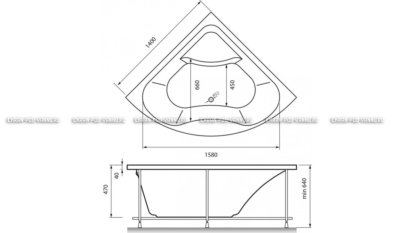 Акриловая ванна Vayer Persefona 140x140 – купить по цене 25230 руб. в интернет-магазине в городе Тверь картинка 15