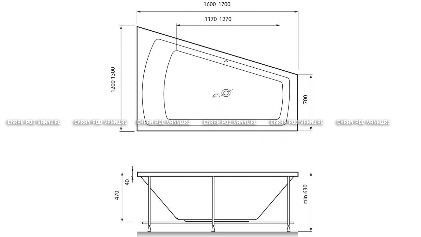 Акриловая ванна Vayer Trinitiy 170x130 – купить по цене 32590 руб. в интернет-магазине в городе Тверь картинка 13