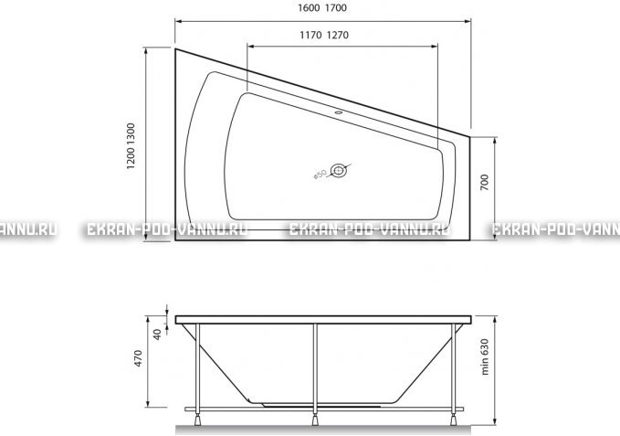 Акриловая ванна Vayer Trinitiy 170x130 – купить по цене 32590 руб. в интернет-магазине в городе Тверь картинка 4